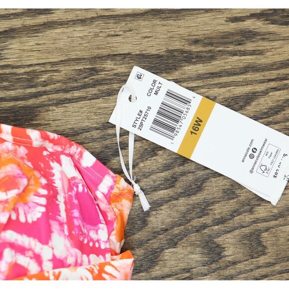 NWT Anne Cole Womens Tie Dye Foulard Tankini Swim Top Tie Dye Foulard Pink 16W - Picture 7 of 8